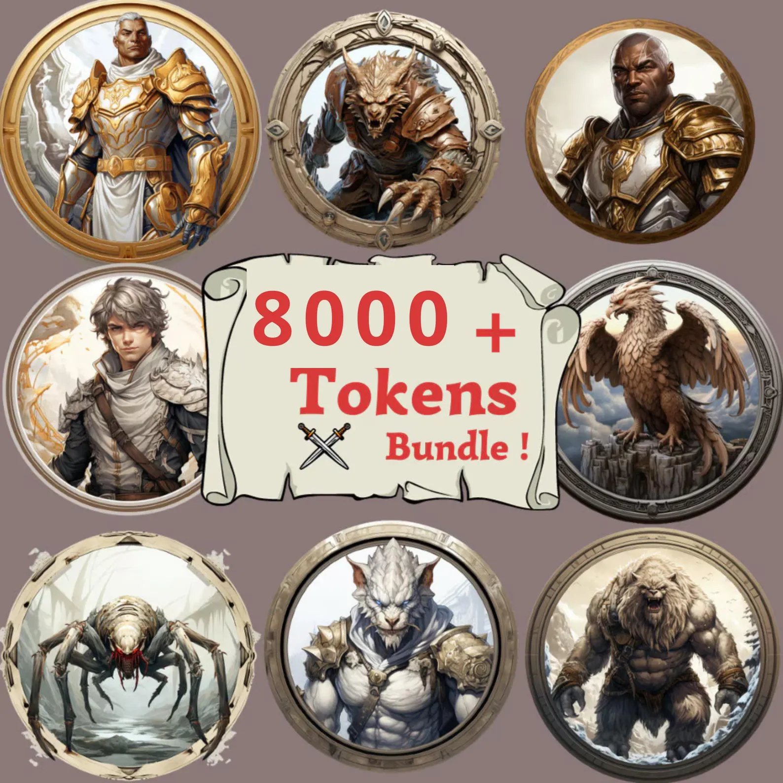 Circular Tokens DnD Compatible Bundle ! 8,000+ Ready-to-Use VTT Tokens for Roll20 & Foundry Transparent Character and Monster Token set
