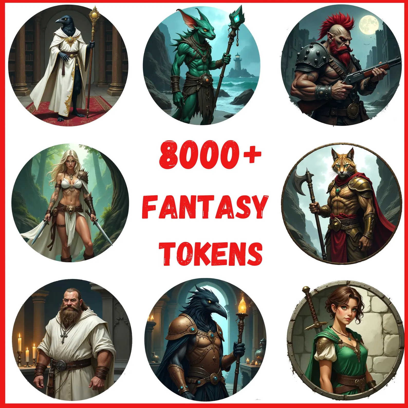 Circular Tokens DnD Compatible Bundle ! 8,000+ Ready-to-Use VTT Tokens for Roll20 & Foundry Transparent Character and Monster Token set