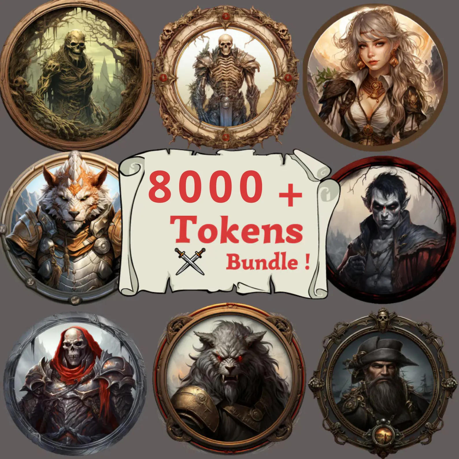 Circular Tokens DnD Compatible Bundle ! 8,000+ Ready-to-Use VTT Tokens for Roll20 & Foundry Transparent Character and Monster Token set