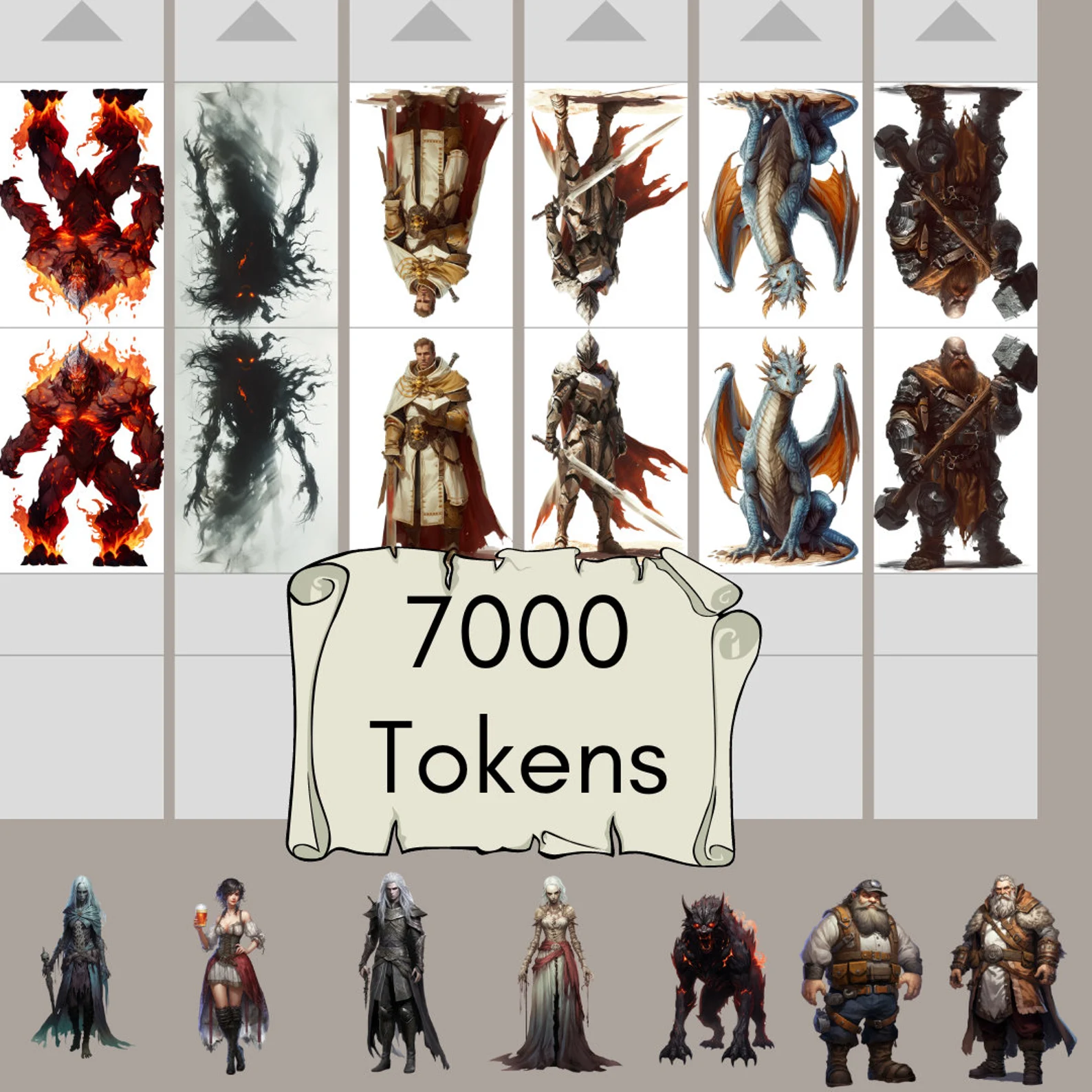 7000 Printable RPG Miniatures, Bundle of Foldable Tabletop Fantasy Miniatures , Paper Minis, cheap miniatures