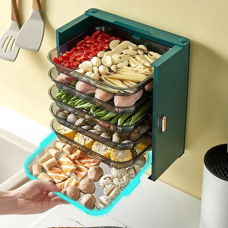 منظم رفوف تحضير الطعام العمودي 6 طبقات للمطبخ مع باب مغلق وقواعد قابلة للسحب - 6-Tier Kitchen Side Dish Rack