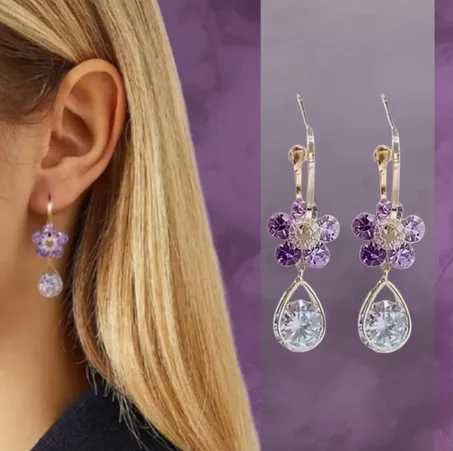 Purple Crystal Flower Earrings