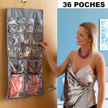 Organisateur Suspendu avec Cintre pour Bijoux et Accessoires, 36 Poches