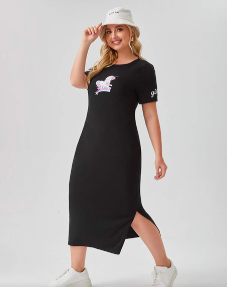 Robe T-shirt mi-longue LUCKY GIRL