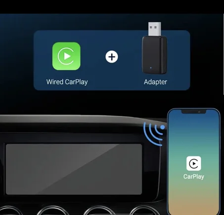 جهاز لاسلكي CarPlay صغير - توصيل وتشغيل سهل عبر WiFi بسرعة 5.0 جيجا هرتز، دعم الترقية عبر الإنترنت (OTA)، يعمل بالطاقة من USB