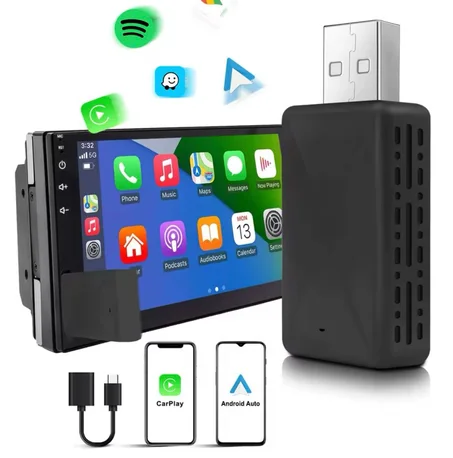 جهاز لاسلكي CarPlay صغير - توصيل وتشغيل سهل عبر WiFi بسرعة 5.0 جيجا هرتز، دعم الترقية عبر الإنترنت (OTA)، يعمل بالطاقة من USB