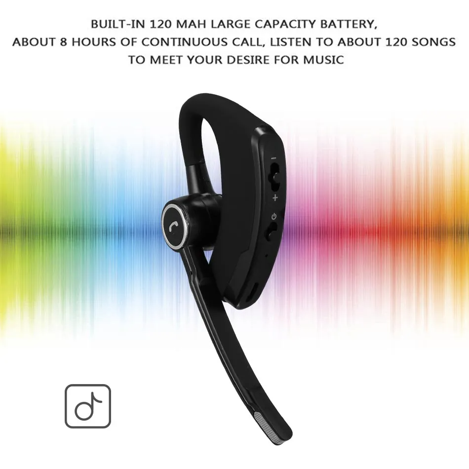 V8S أذن Bluetooth Single مع الميكروفون للأعمال التجارية ، CSR 4.0 سماعات الأذن اللاسلكية مع خطاف ، أذن القيادة الخالية من اليدين ، سماعات التحكم الصوتية في صندوق الكريستال
