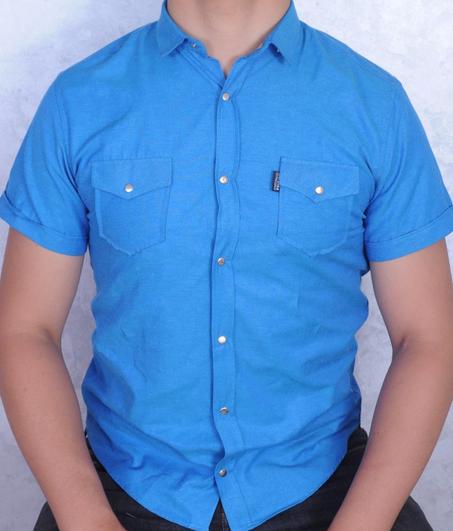 Chemise demi manche bleu