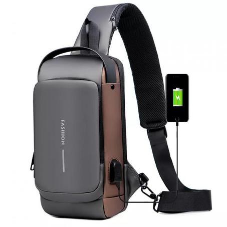 BOLSA DE OMBRO ANTIFURTO COM CARREGAMENTO USB