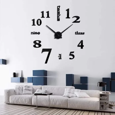 Montre Murale 3D Autocollant Noir  chiffre et lettre anglais  120 Cm
