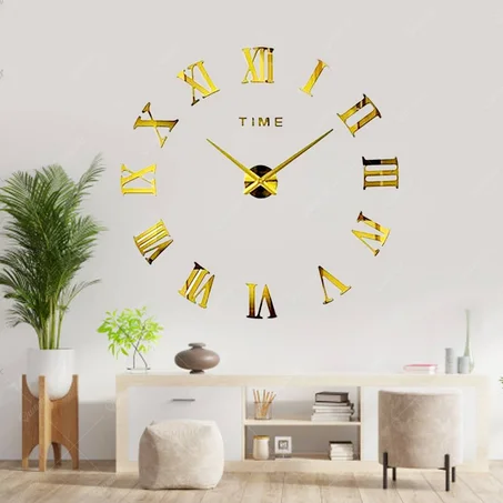Montre Murale  3D Doré Chiffres Romains 60 Cm