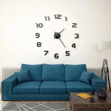 Montre Murale NOIR 3D Autocollant Chiffres Normaux 120 Cm