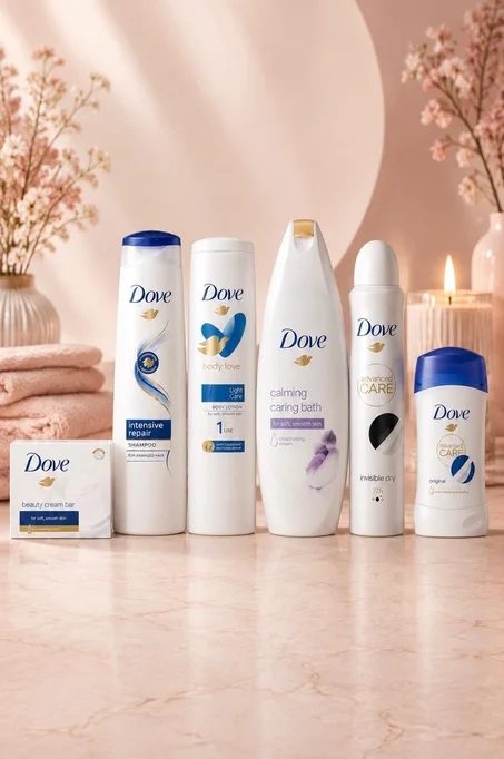 مجموعة Dove للعناية المتكاملة بالجسم والشعر – 6 منتجات أصلية للعناية اليومية
