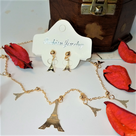 colliier et boucle style tour eiffel قلادة وحلقات