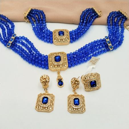 Parure Ras de Cou Bleu 4 Pièces