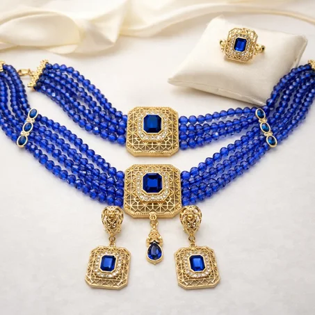 Parure Ras de Cou Bleu 4 Pièces