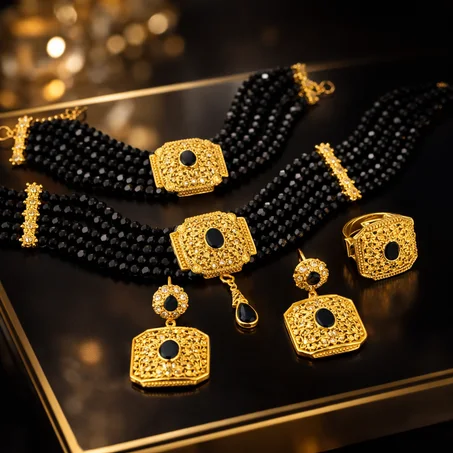 PARURE RAS DE COU NOIR 4 PIECES