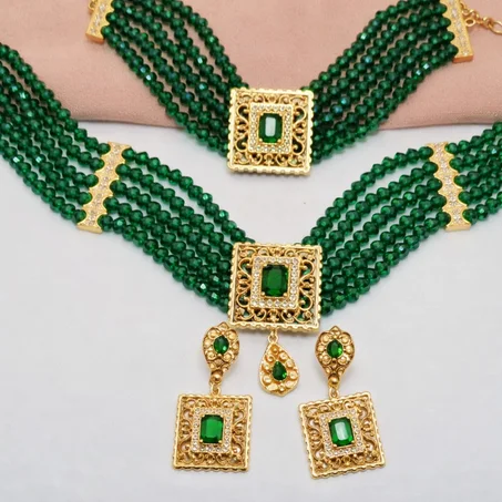 PARURE RAS DE COU VERT 3 PIECES