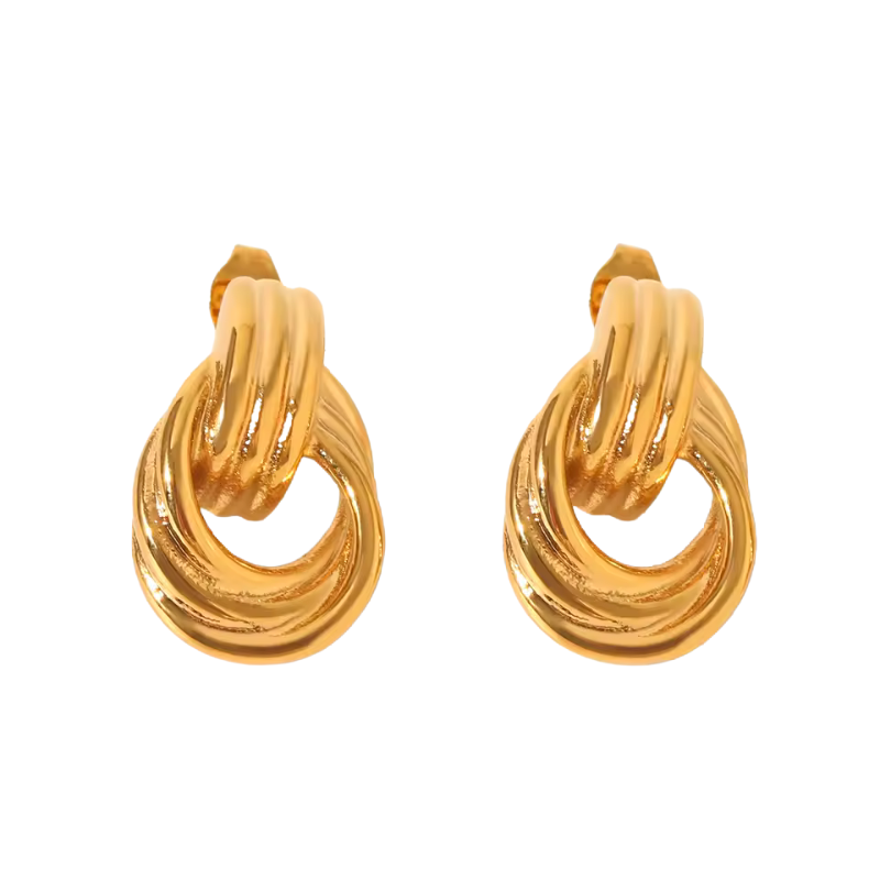 Boucles d'oreilles tendance en acier inoxydable doré à trois couches texturées et brillantes pour femmes