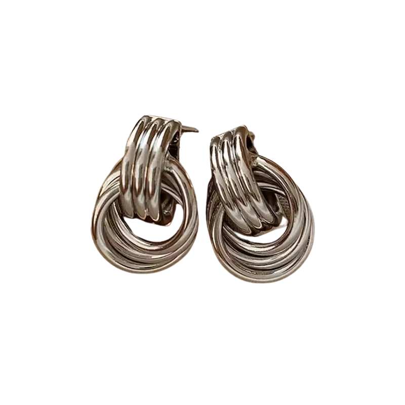 Boucles d'oreilles tendance en acier inoxydable doré à trois couches texturées et brillantes pour femmes