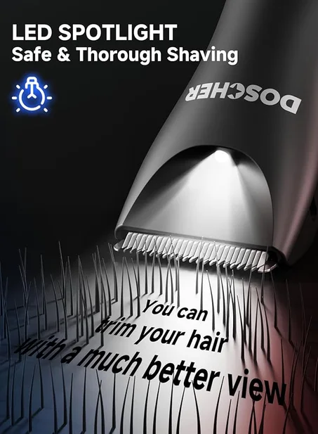 ماكينة تهذيب الجسم للرجال من دوسشر – ماكينة حلاقة للمناطق الحساسة، بشفرة تحمي من الجروح، مقاومة للماء، مزودة بمؤشر بطارية بشاشة LCD، وتدوم حتى 60 دقيقة من الاستخدام