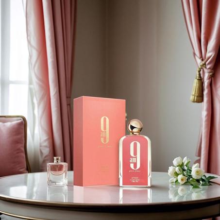 Afnan 9 AM Pour Femme — عطر نسائي 100ml؛ وردي أنيق؛ هدية مثالية