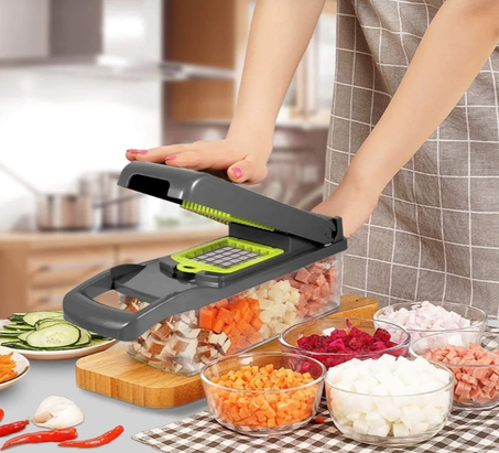 قطّاعة الخضر اليدوية 16 قطعة مع شفرات مقاومة للصدأ ووعاء تخزين