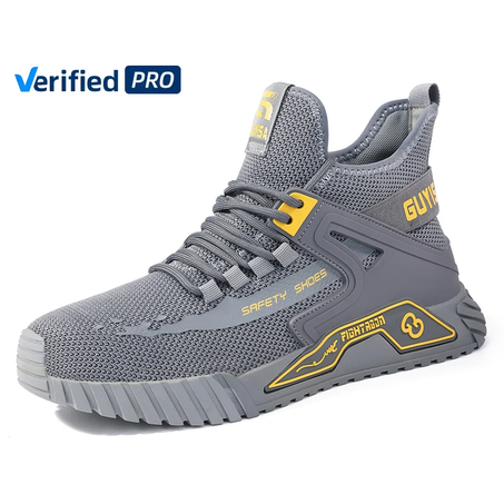 Gray steel toe outdoor safety shoes, breathable work boots