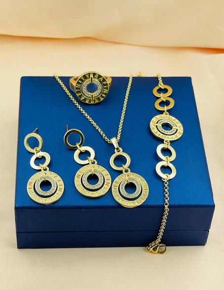 Ensemble 4 Pièces : Collier, Bracelet, Bague & Boucles d’Oreilles