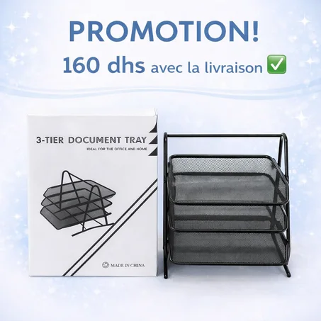 Plateau à documents 3 niveaux en métal noir