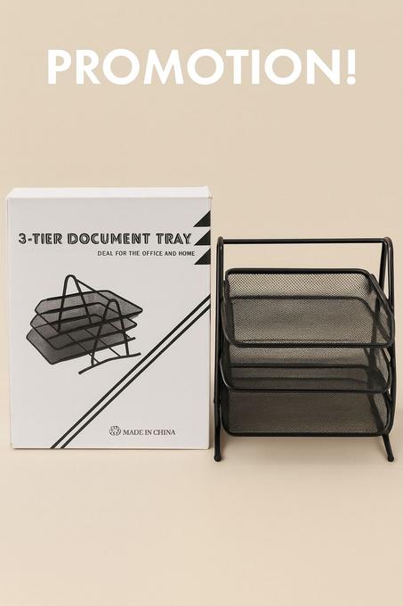 Plateau à documents 3 niveaux en métal noir