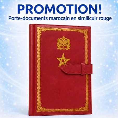 PORTE-DOCUMENTS MAROCAIN EN SIMILICUIR ROUGE 🇲🇦