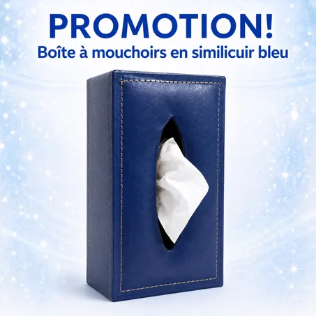 BOÎTE À MOUCHOIRS EN SIMILICUIR BLEU