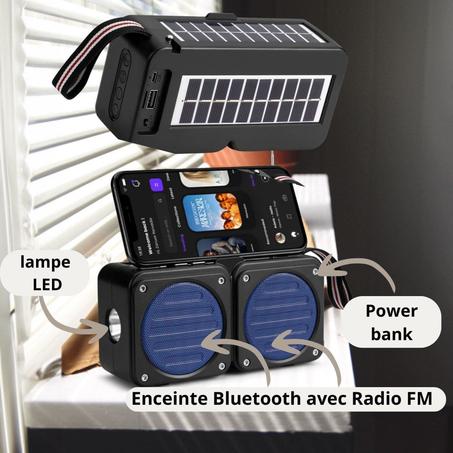 Enceinte Bluetooth&FM Solaire + Power bank solaire.