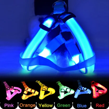 Coleira LED para Cães e Gatos, Colete Luminoso em Nylon para Segurança Noturna, Ajustável e Ideal para Animais de Estimação.
