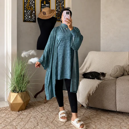 بوركيني كروكو (4 قطع) 🔥 صيفك مريح ومستور ✨