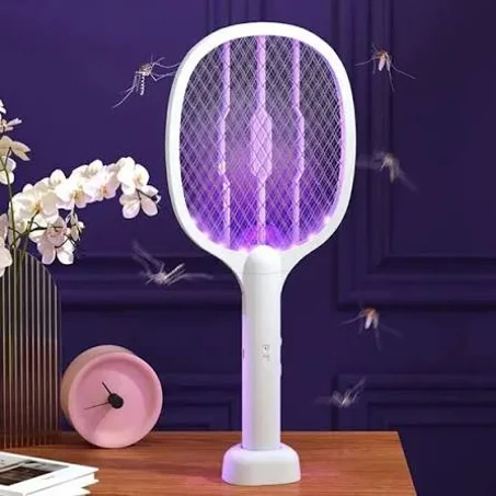 Raquette Électrique Anti-Moustique Rechargeable 4000V – 3 Couches de Sécurité – Lumière Violette