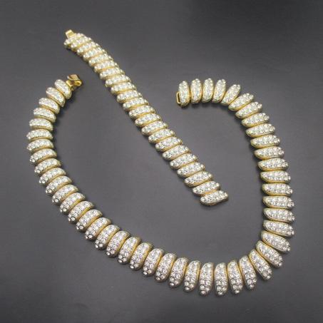 80s Gold Rhinestone Necklace & Bracelet Set