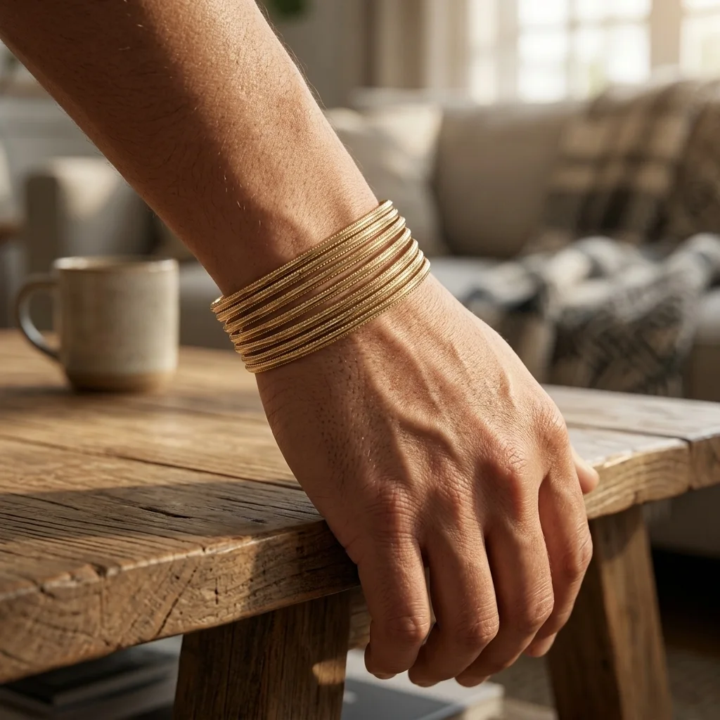 Set de 7 Bracelets Joncs Fins à Relief Perlé – Finition Or Éclatant