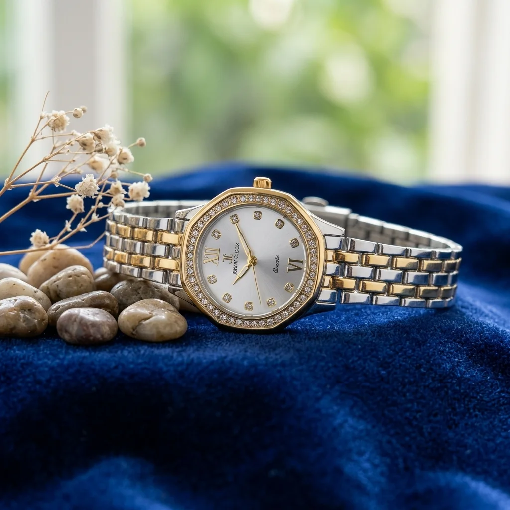 Montre Femme Chic – Cadran Soleil avec Chiffres Romains et Index en Cristaux
