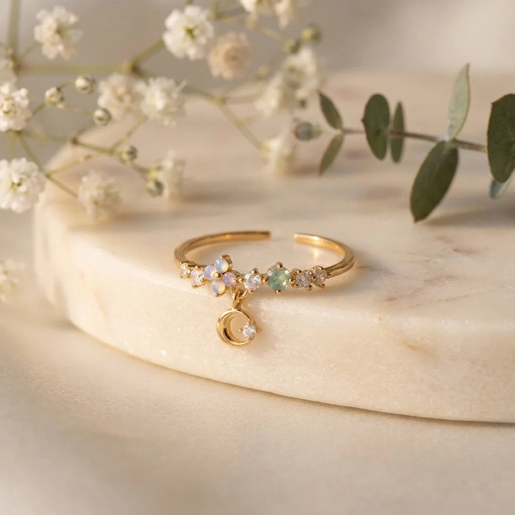 “Bientôt disponible” Bague Ajustable Pendentif Lune 