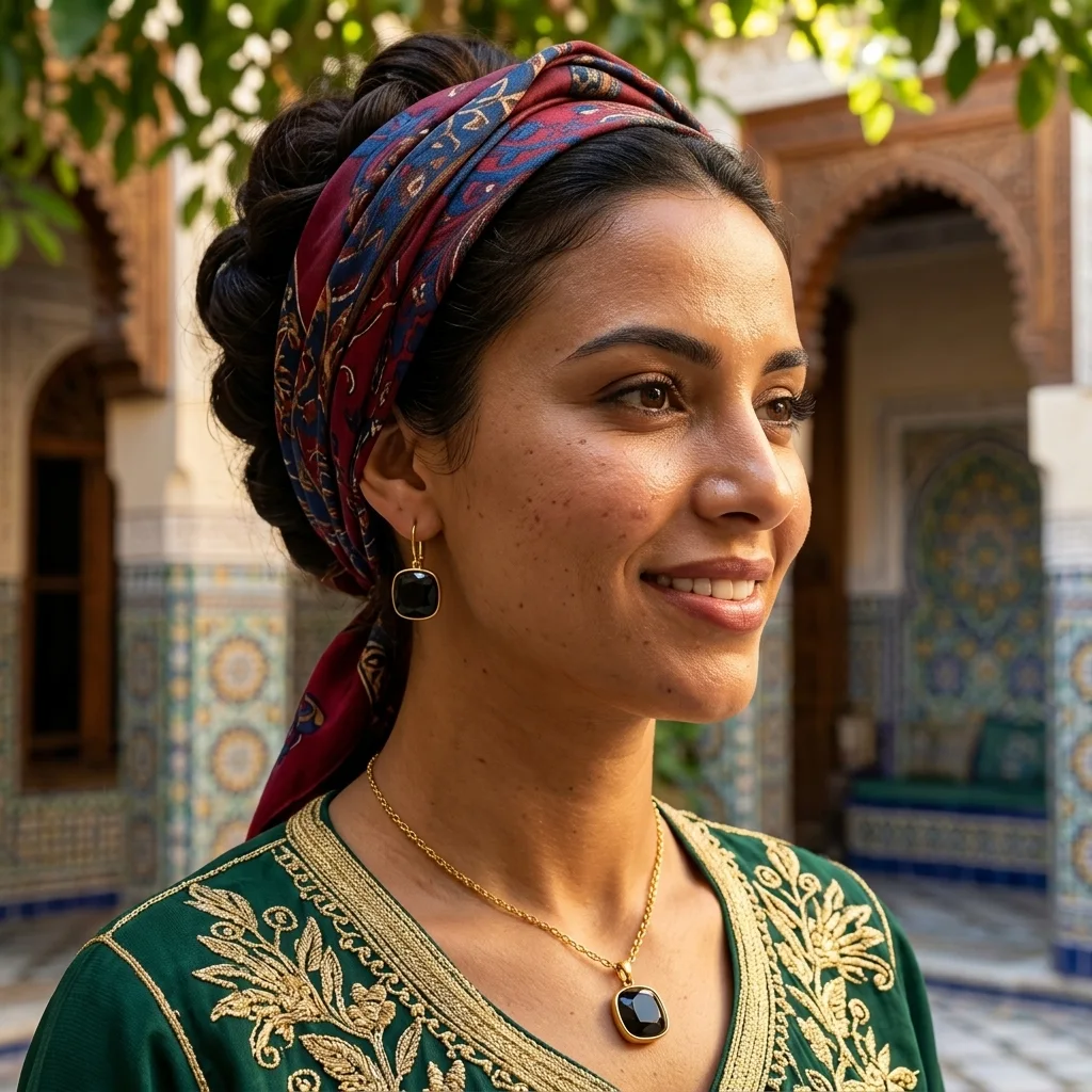 Parure Dorée Haute Qualité – Chaîne et Boucles Pendantes avec Pierre Cristalline Géométrique