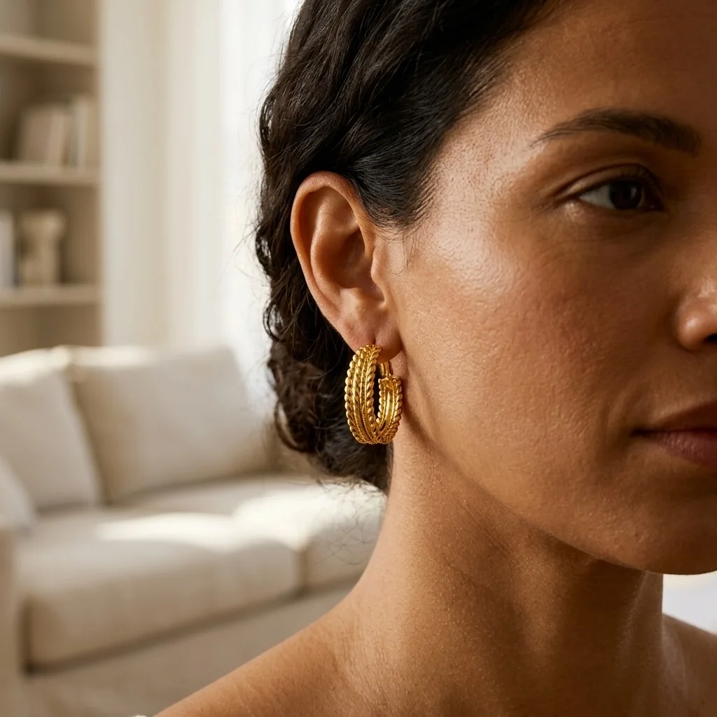 Boucles d'Oreilles Créoles Dorées pour Femme – Design Torsadé Multi-Rangs Style Rétro