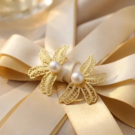 أقراط ذهبية بلؤلؤة مركزية – أناقة مجنّحة