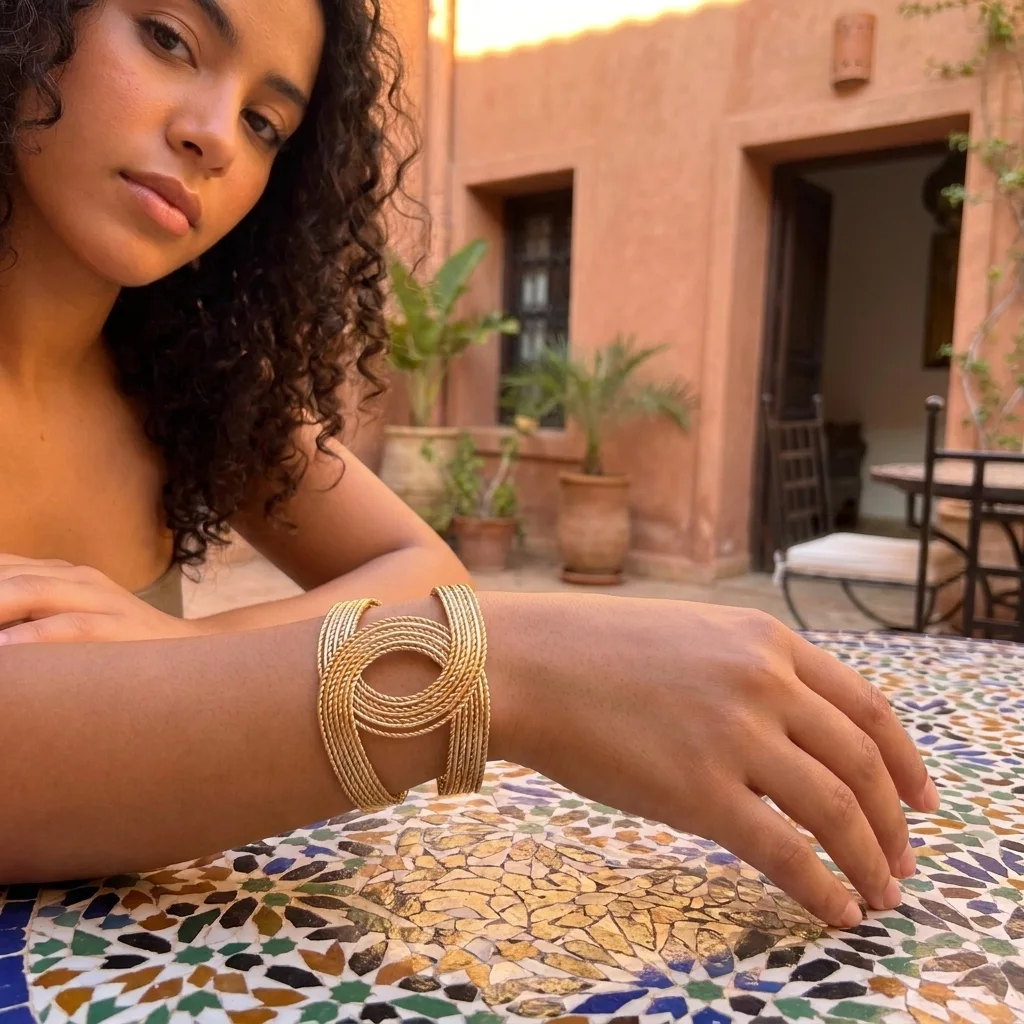 “Bientôt disponible”  Bracelet Manchette Élégance Tressée Gold