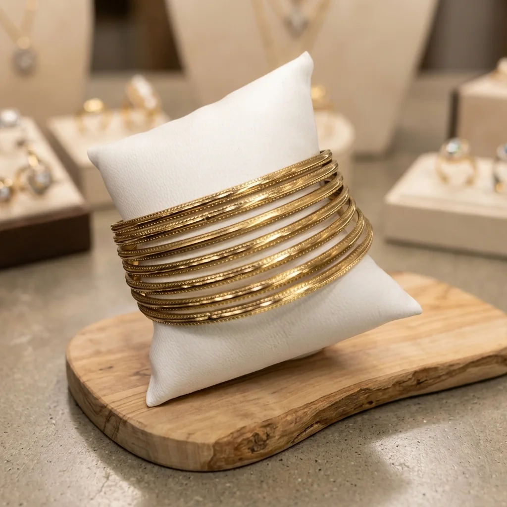 Set de 7 Bracelets Joncs Fins à Relief Perlé – Finition Or Éclatant
