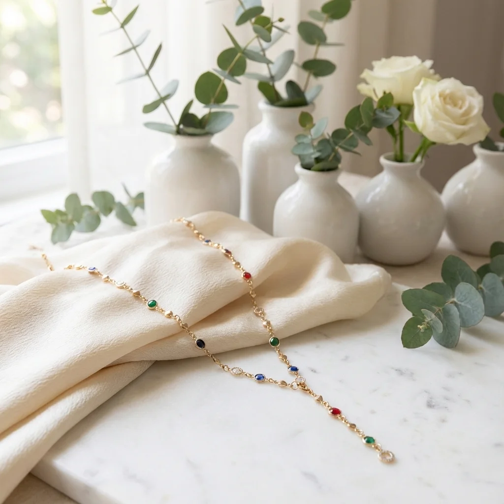 Collier doré avec perles facettées multicolores