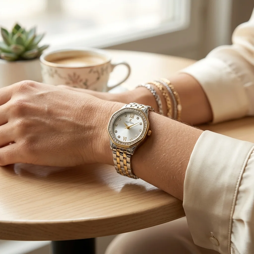 Montre Femme Chic – Cadran Soleil avec Chiffres Romains et Index en Cristaux