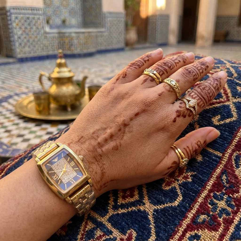 ساعة يد ذهبية فاخرة بوجه مستطيل مرصّع بالألماس