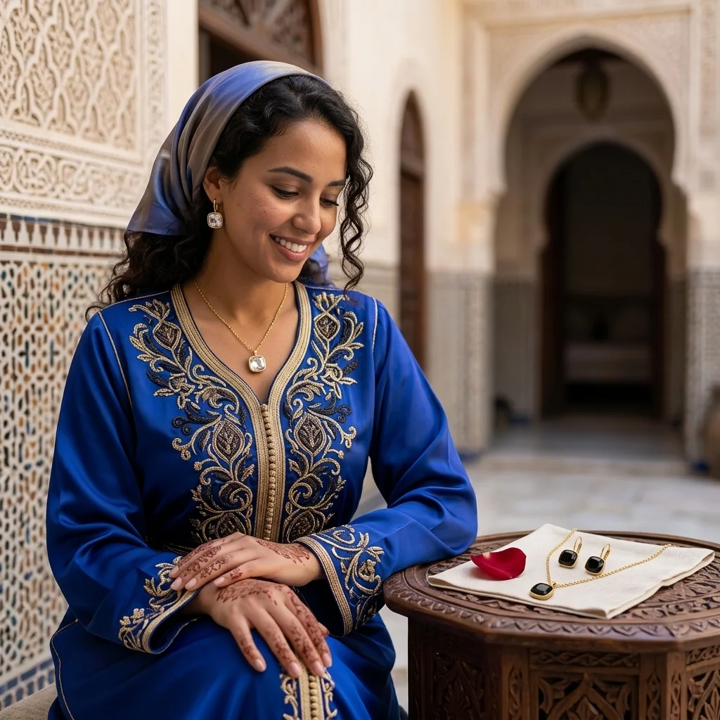 Parure Dorée Haute Qualité – Chaîne et Boucles Pendantes avec Pierre Cristalline Géométrique